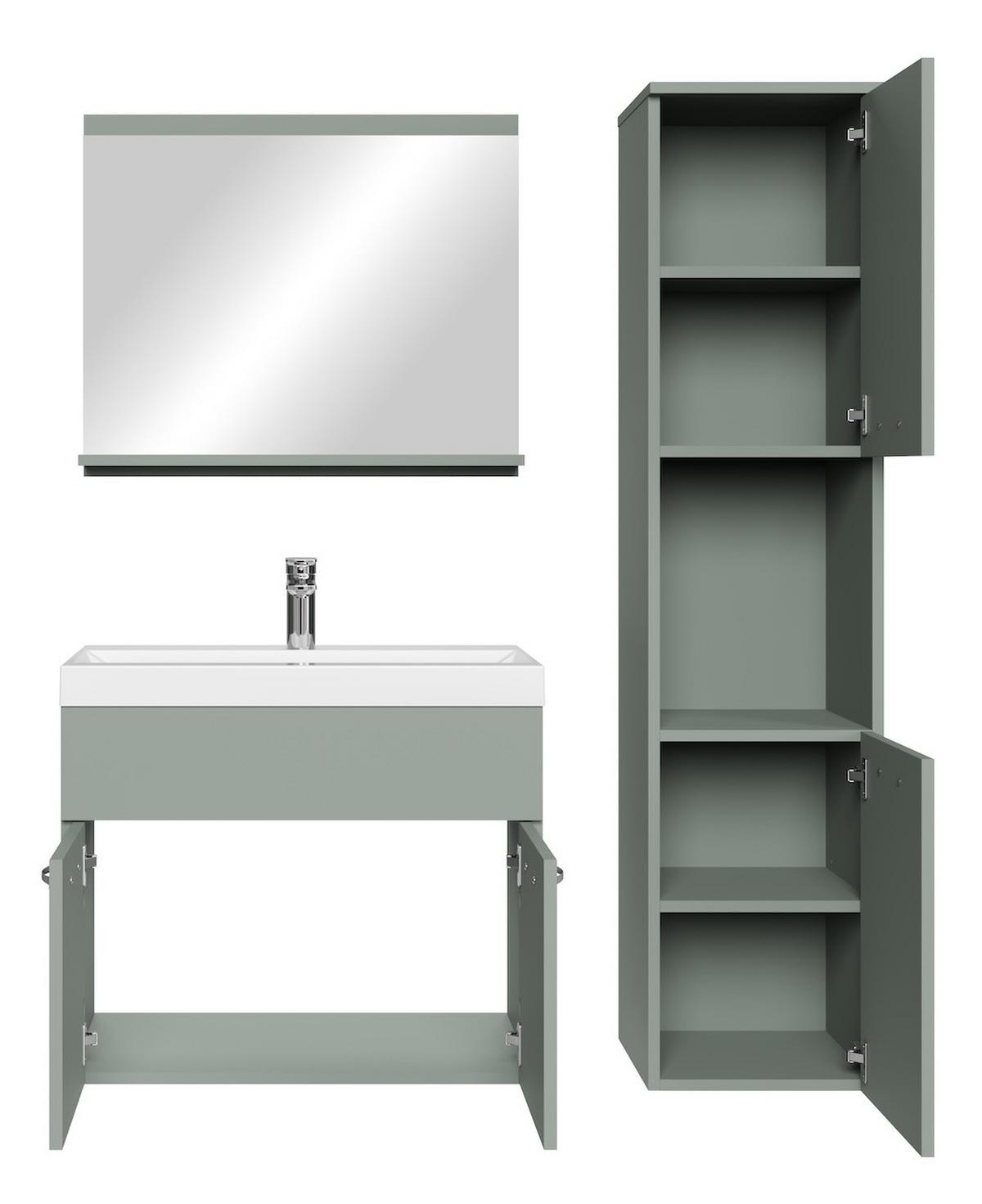 BADMÖBEL-SET Montreal 4 Teile Grau Matt - 60 x 35 x 51 cm - Grün, Holz (60/51/35cm) - Badplaats