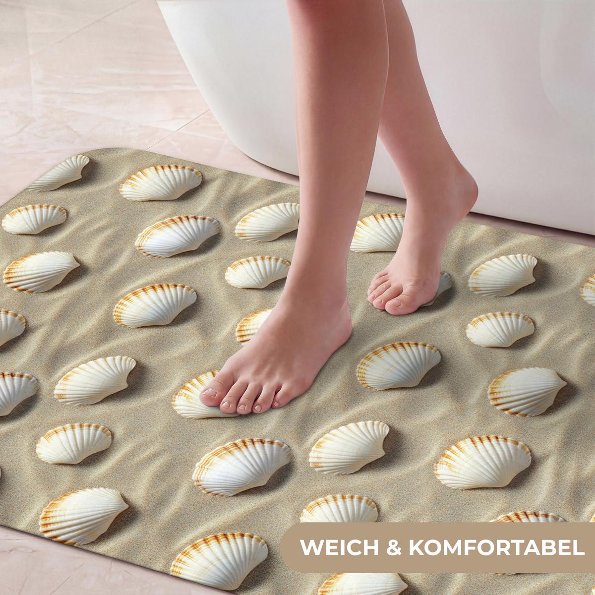 BADEMATTE Muscheln - Sand - Maritim 60x120 cm - Sandfarben, Textil (60/120cm) - OnlyWow