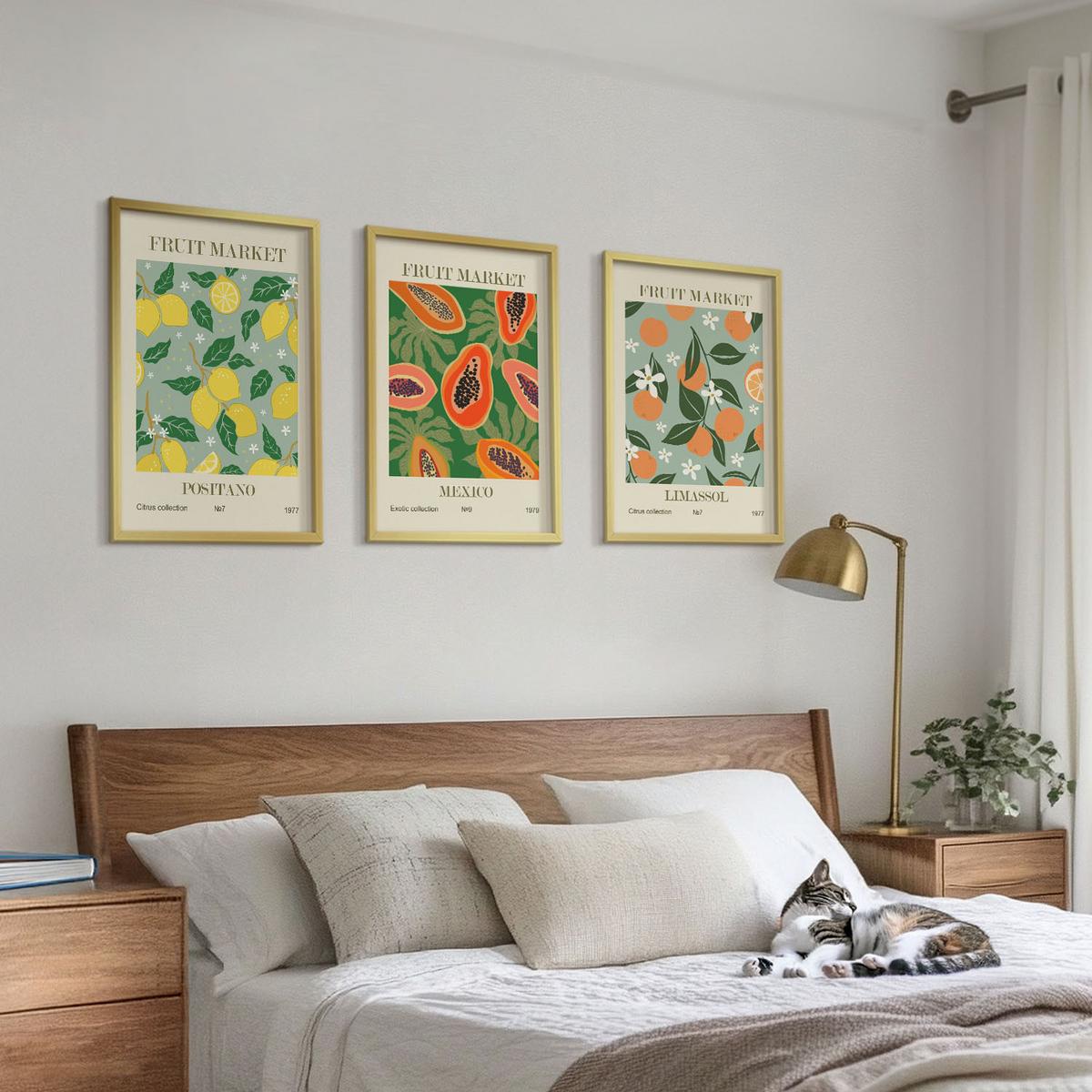 BILDER SET 3er Set - 40x60 cm Goldrahmen - Fruchtposter Zitronen Papayas - Goldfarben, Kunststoff (40/60cm) - TULUP