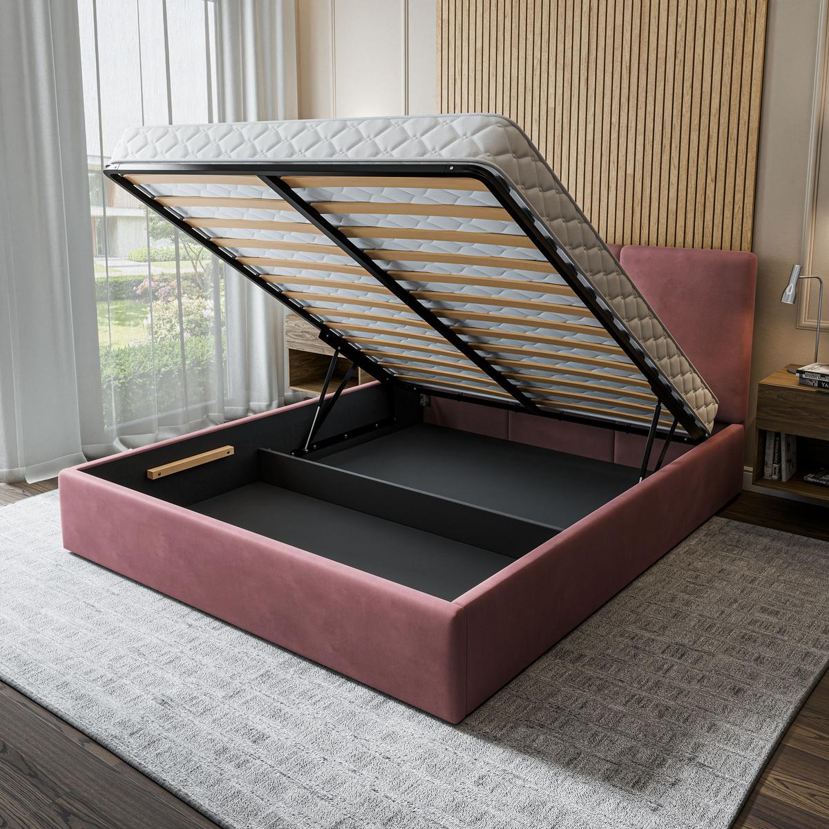 POLSTERBETT AZURI 200x200 cm mit Bettkästen - Rosa - Rosa, Holz (200/200cm) - MASSENO
