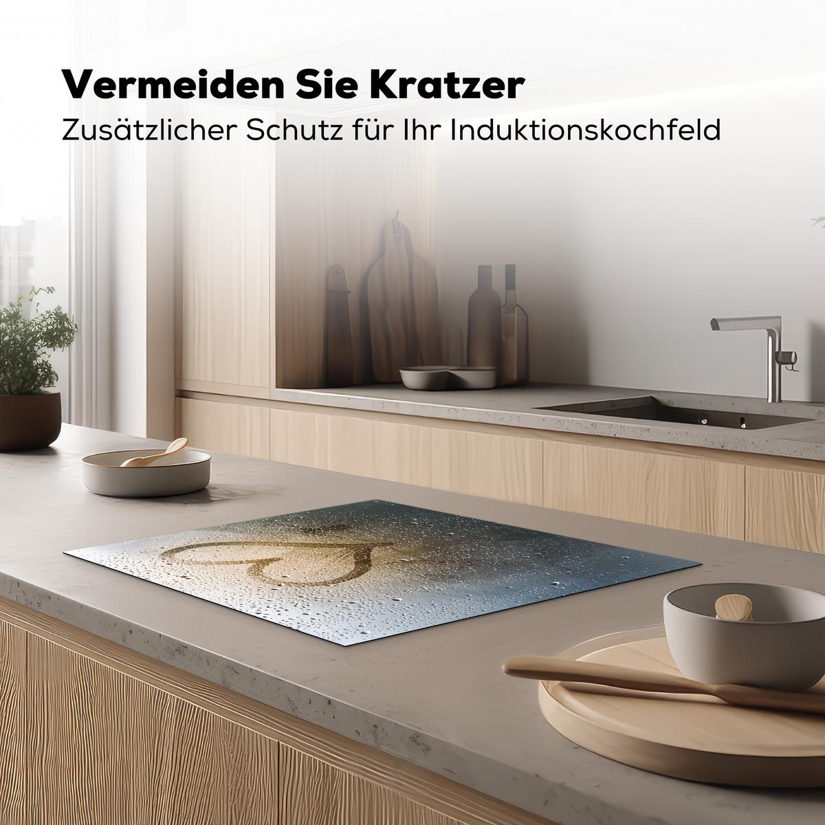 HERDABDECKPLATTE Herz - Kondenswasser - Wasser - 3D Herdabdeckung Induktionsfeld 65x52 cm - Grau, Kunststoff (65/52/0.2cm) - MuchoWow