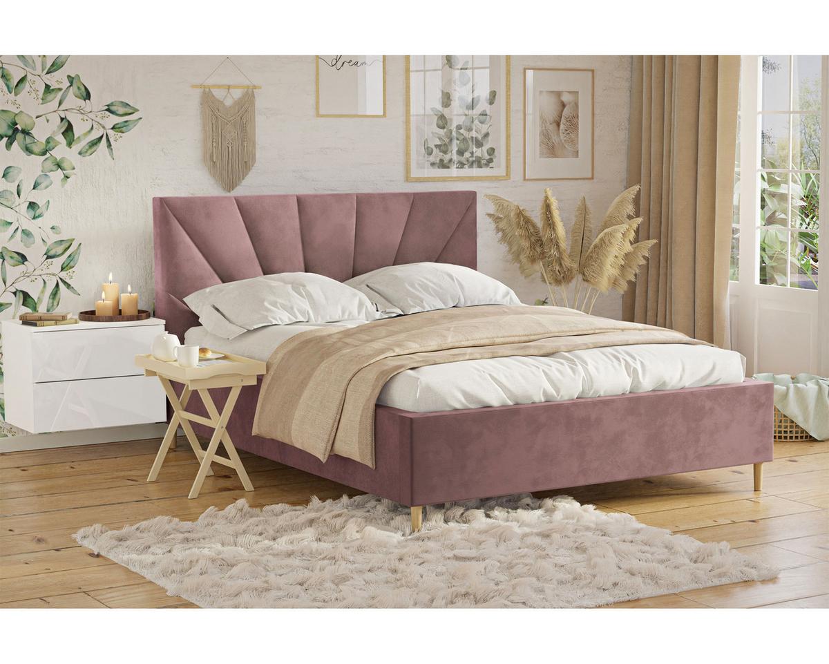POLSTERBETT AINA 180x200 cm French Velvet 682, 34 Holzlatten, Kopfteil 104 cm - Rosa, Textil (180/200cm) - Lookway
