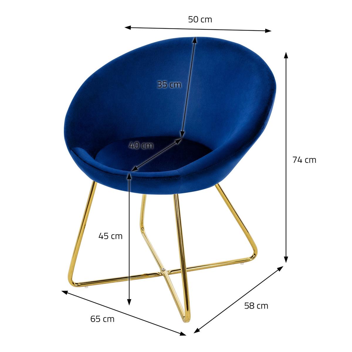 ESSZIMMERSTUHL Blau aus Samt - Blau/Goldfarben, Metall (58/74/65cm) - ML-DESIGN