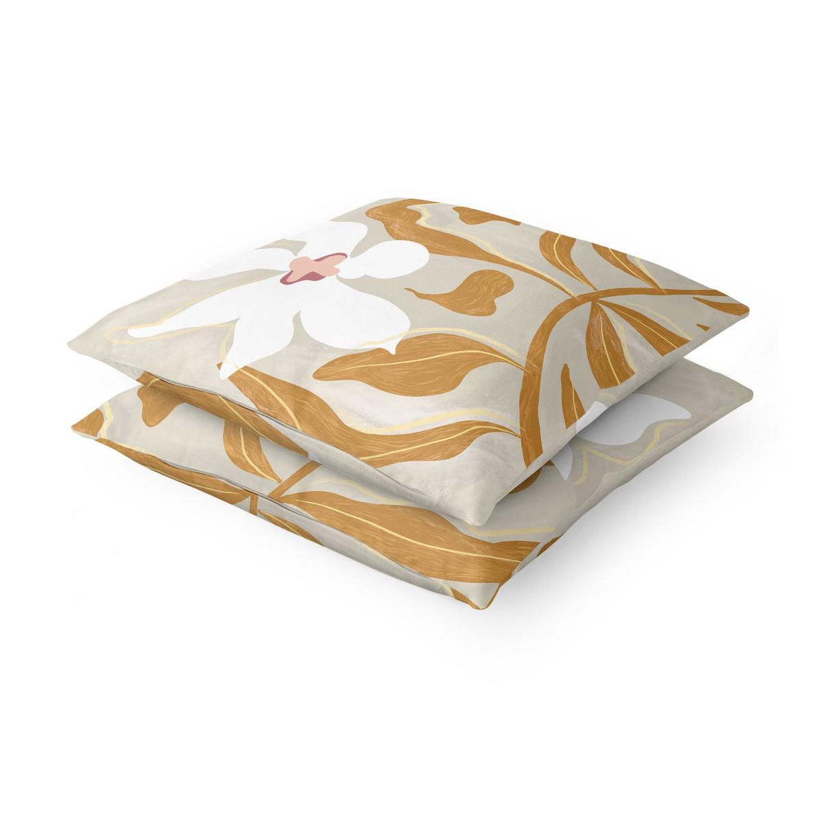 DEKOKISSEN 2er-Set Weiße Blüten mit gelben Blättern Duo 50/50 cm - Beige, Textil (50/50cm) - Bilderwelten