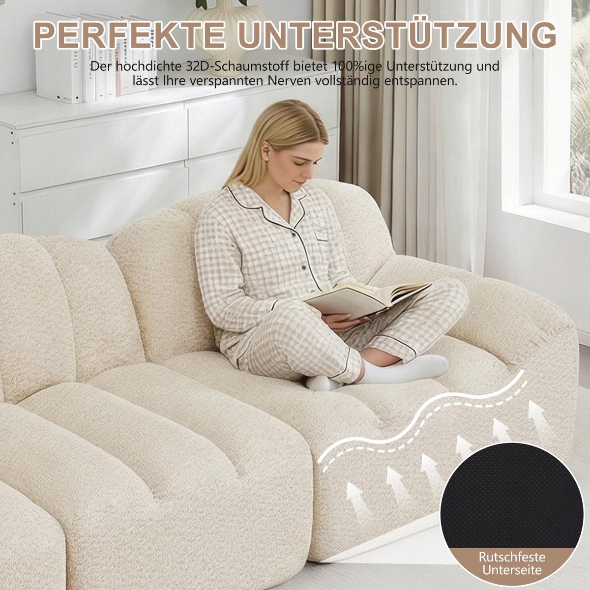 ECKSOFA aus granuliertem Fleece, frameless Lounge-Design ohne Montage - Creme, Textil (210/165cm) - Urban Meuble