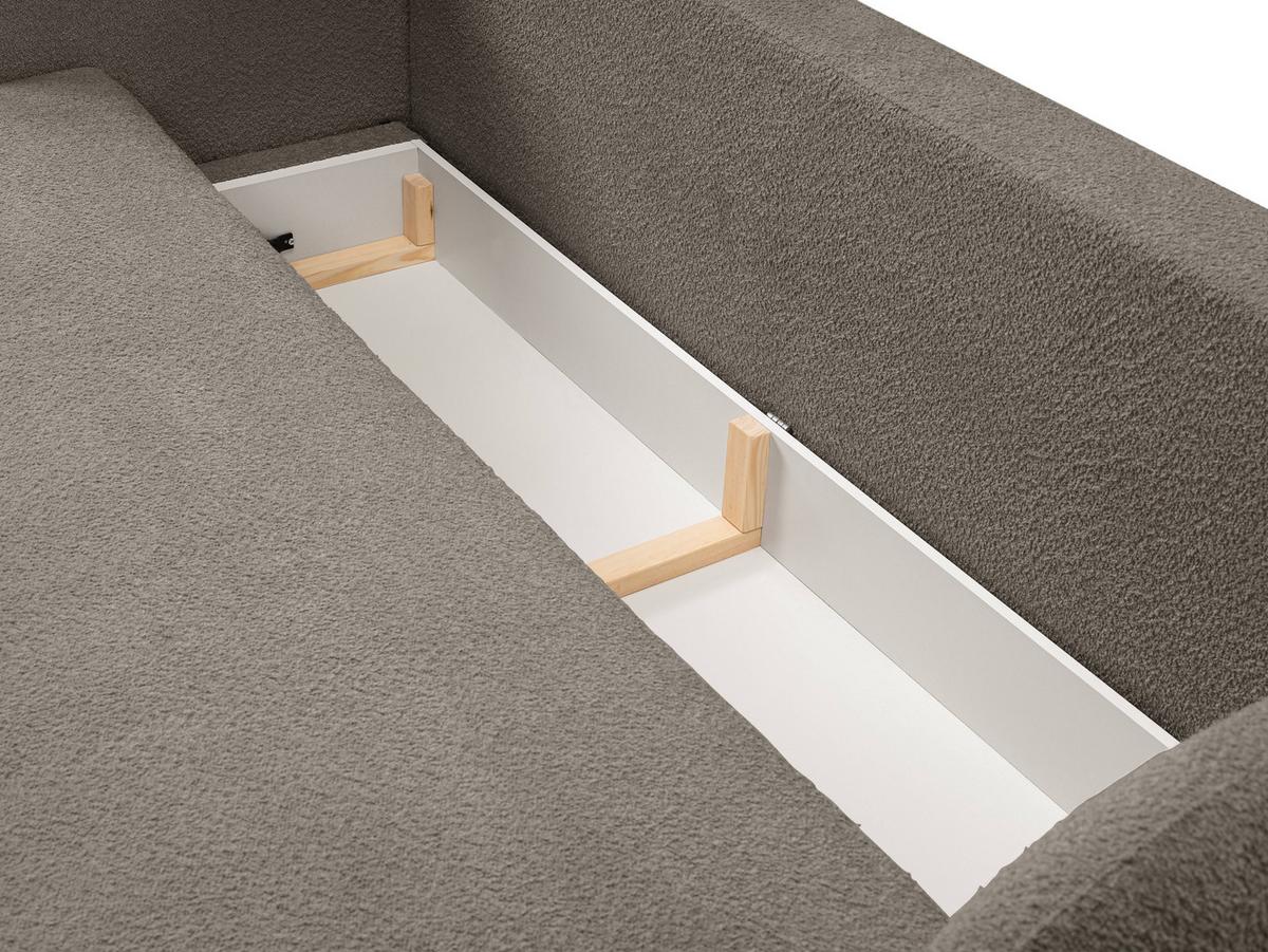 BETTSOFA AMICO Beige Bucle-Stoff mit Schlaffunktion - Beige, Holz (238/86.5/101cm) - MASSENO