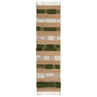 JUTETEPPICH handgewebt mit Fransen WHARFE, im Patchwork-Stil, Natur-Grün, 60 x 230 cm - Grün, Textil (230/60cm) - KADIMA DESIGN