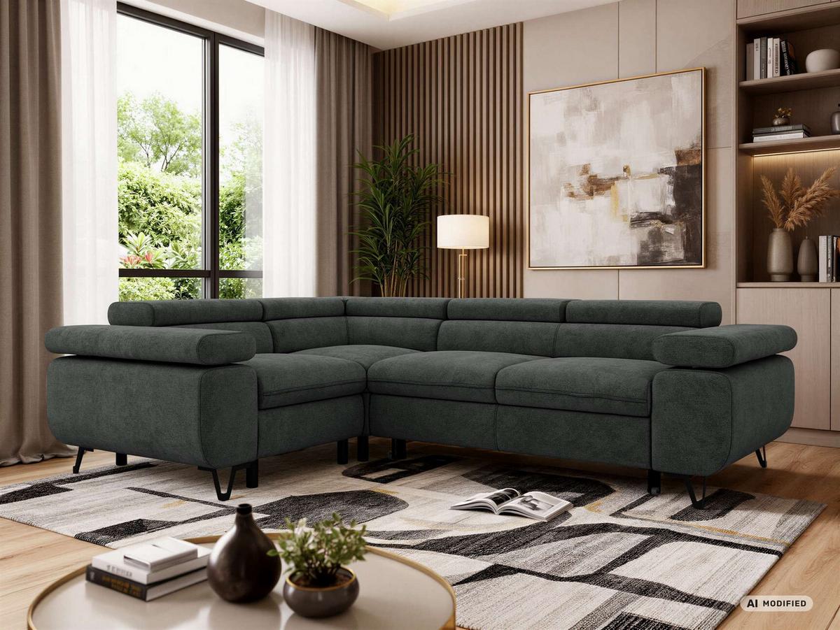 ECKSOFA FALCO L - Dunkelgrau Stukture - Links Seite - Dunkelgrau/Schwarz, Textil/Metall (197/268cm) - MKS