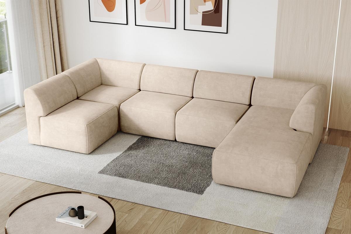 WOHNLANDSCHAFT Ottomane Rechts MOVO-L 345x180x78 cm Beige Velours - Mokka, Holzwerkstoff/Kunststoff (180/78/345cm) - ALTDECOR