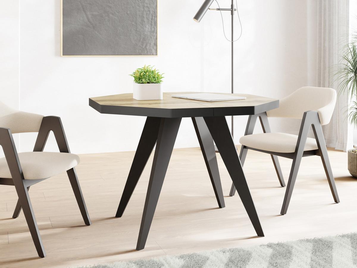ESSTISCH Diamond Black achteckiger ausziehbarer, Wotan Eiche 100-150/100/76 cm - Eiche Wotan/Schwarz, Holz/Holzwerkstoff (100/150/77cm) - WFL GROUP