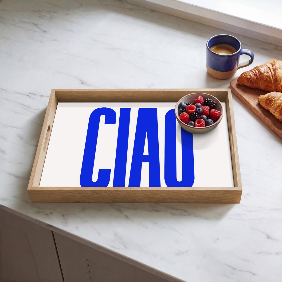 TABLETT Ciao - Großbuchstaben - Blau - Minimalistisch 50x35 cm - Blau, Holz (50/5/5cm) - OnlyWow