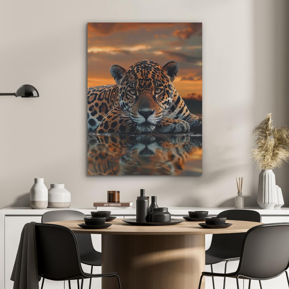 AKUSTIKBILD Natur - Leopard - Tier - Sonnenuntergang - Modern Wandbilder 60x80 cm - Orange, Kunststoff (60/80/0.9cm) - MuchoWow