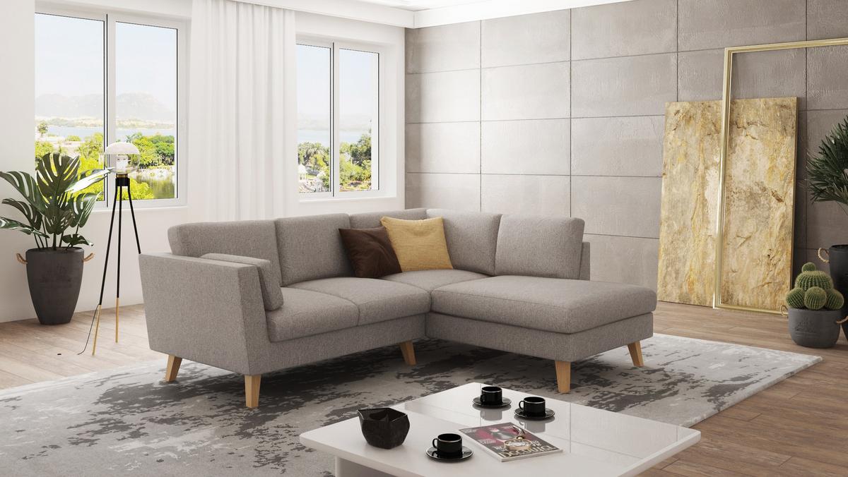 ECKSOFA Mario Dunkelbeige Microfaser - Beige/Naturfarben, Buchenholz/Textil (221/186cm) - S-Style