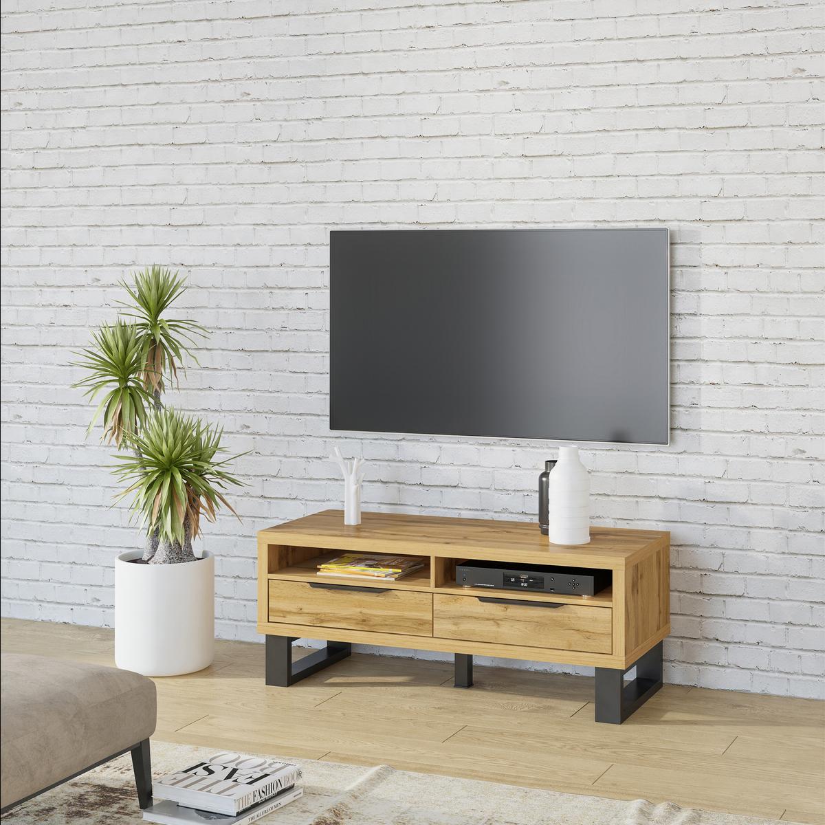 LOWBOARD HALENZA 124x50x50 cm mit 2 Schubladen Eiche Wotan - Eiche Wotan, Holzwerkstoff (124/50/50cm) - MASSENO
