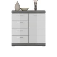 KOMMODE weiß Hochglanz, Rauchsilber grau 80 x 85 cm, 4 Schubladen - Weiß Hochglanz/Silberfarben, Holzwerkstoff/Kunststoff (80/85/37cm) - Inn.Furn