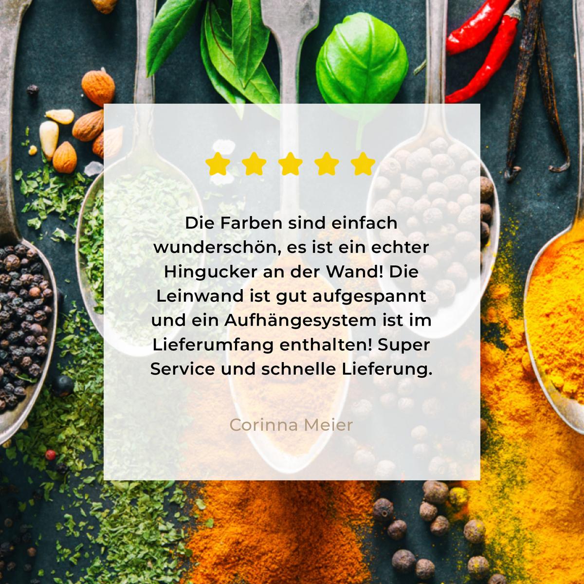 LEINWANDBILD Kräuter - Gewürze - Löffel Deko Groß 90x90 cm - Currygelb, Textil (90/90cm) - MuchoWow