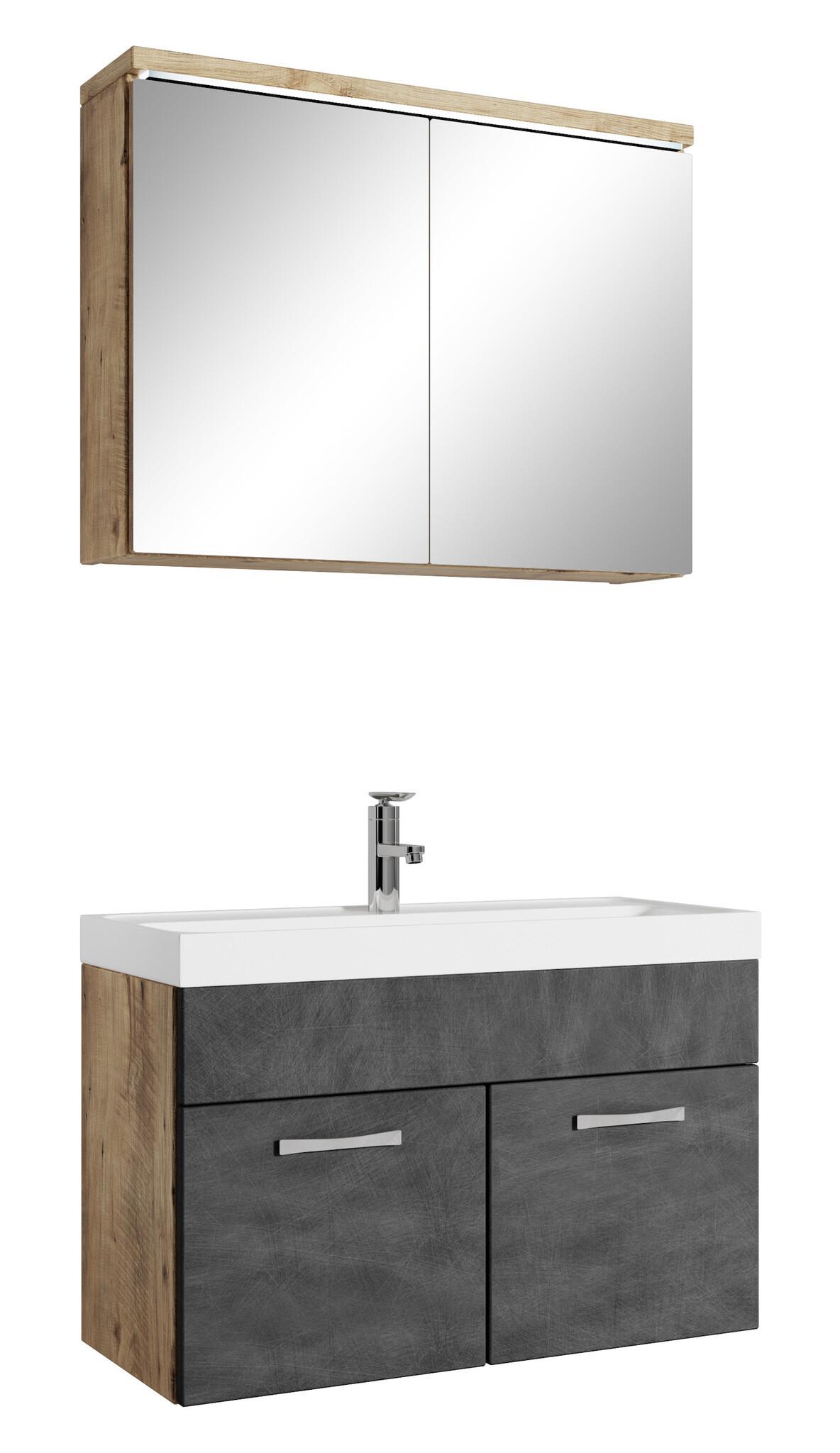 BADMÖBEL-SET Paso 3 Teile Kastanien Eiche / Grau - 80 x 35 x 55 cm - Eichefarben/Grau, Holz (80/55/40cm) - Badplaats
