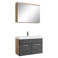 BADMÖBEL-SET Paso 3 Teile Kastanien Eiche / Grau - 80 x 35 x 55 cm - Eichefarben/Grau, Holz (80/55/40cm) - Badplaats