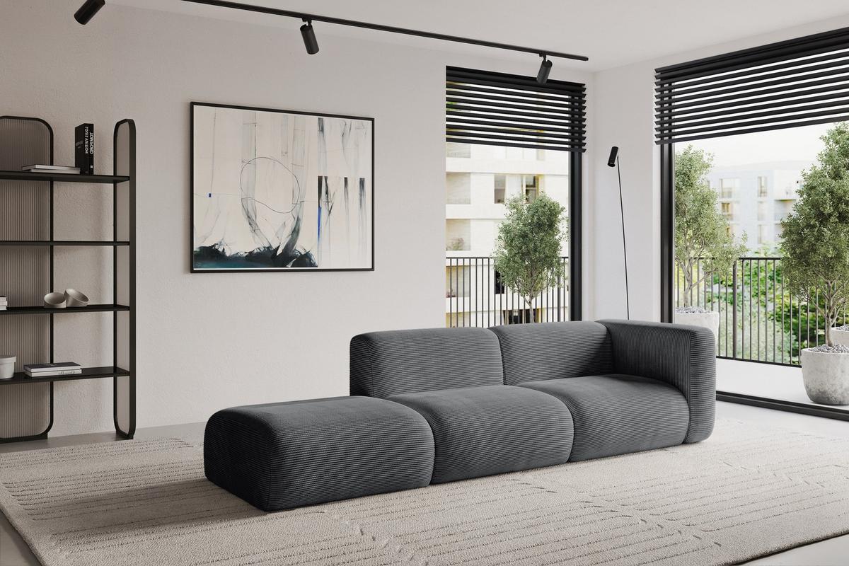 SOFA Ottomane Rechts MIRA-S3 296x89x70 Dunkelgrau Cord - Dunkelgrau/Graphitfarben, Holzwerkstoff/Kunststoff (296/70/89cm) - ALTDECOR