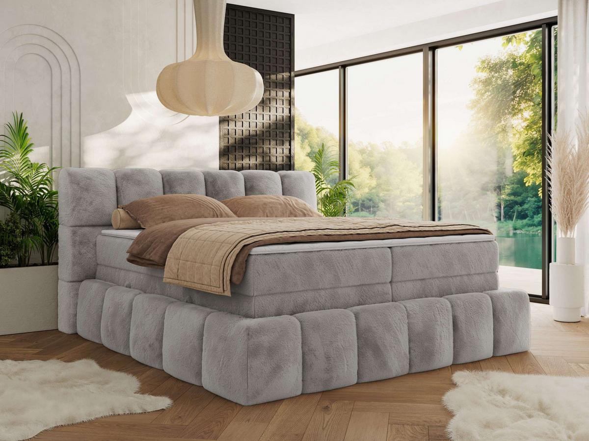 BOXSPRINGBETT NIRA KING 160/200 Hellgrau Plüsch - H3 - Hellgrau, Holz/Textil (160/200cm) - MKS