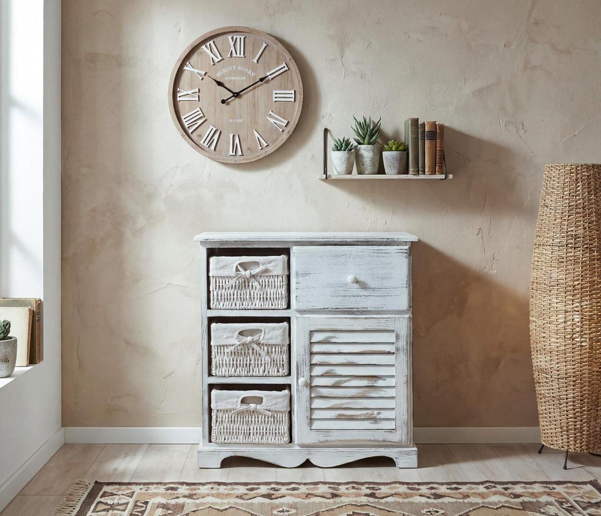 KOMMODE SCHRANK MIT 3 KÖRBEN Weiß - Weiß, Holz (60/63/30cm) - MCW