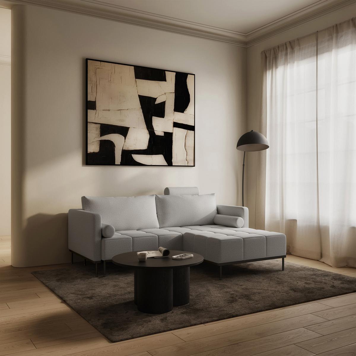 SCHLAFSOFA Skilia mit Schlaffunktion, 3-Sitzer 224 cm - Hellgrau/Schwarz, Textil/Metall (224/85/102cm) - Selsey