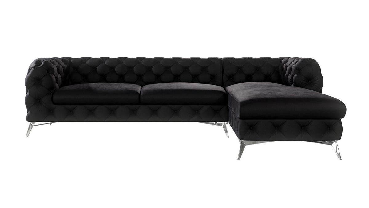 ECKSOFA Chesterfield Laura Schwarz Samt - Silberfarben/Schwarz, Holz/Textil (305/200cm) - S-Style Möbel