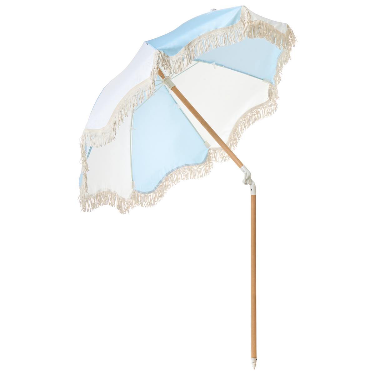SONNENSCHIRM 155 cm Hellblau Mondello - Blau/Weiß, Holz (155/155cm) - Beliani