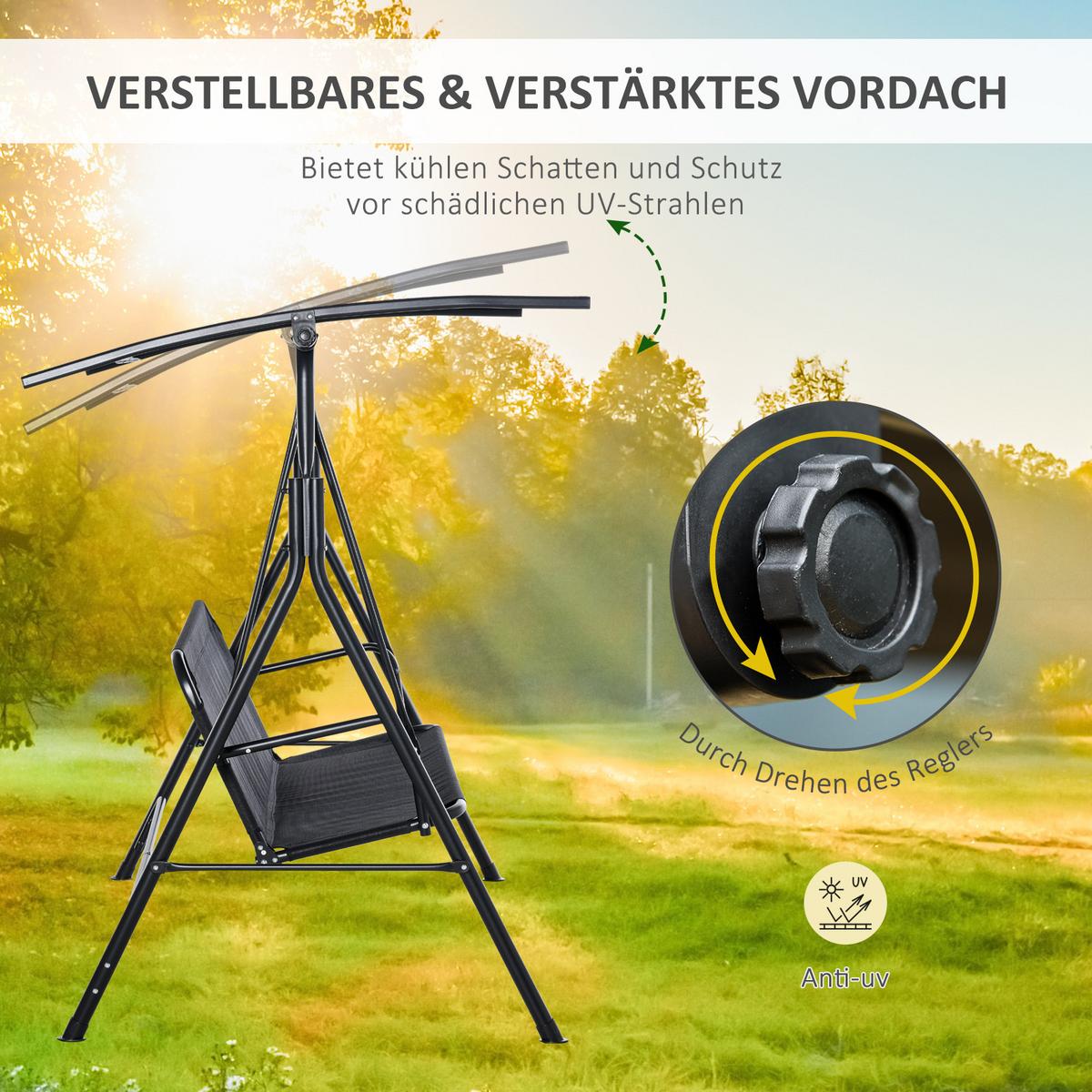 HOLLYWOODSCHAUKEL, UV-beständig, Metallrohr, winkeleinstellbar, Schwarz - Schwarz, Metall (110/155/172cm) - Outsunny
