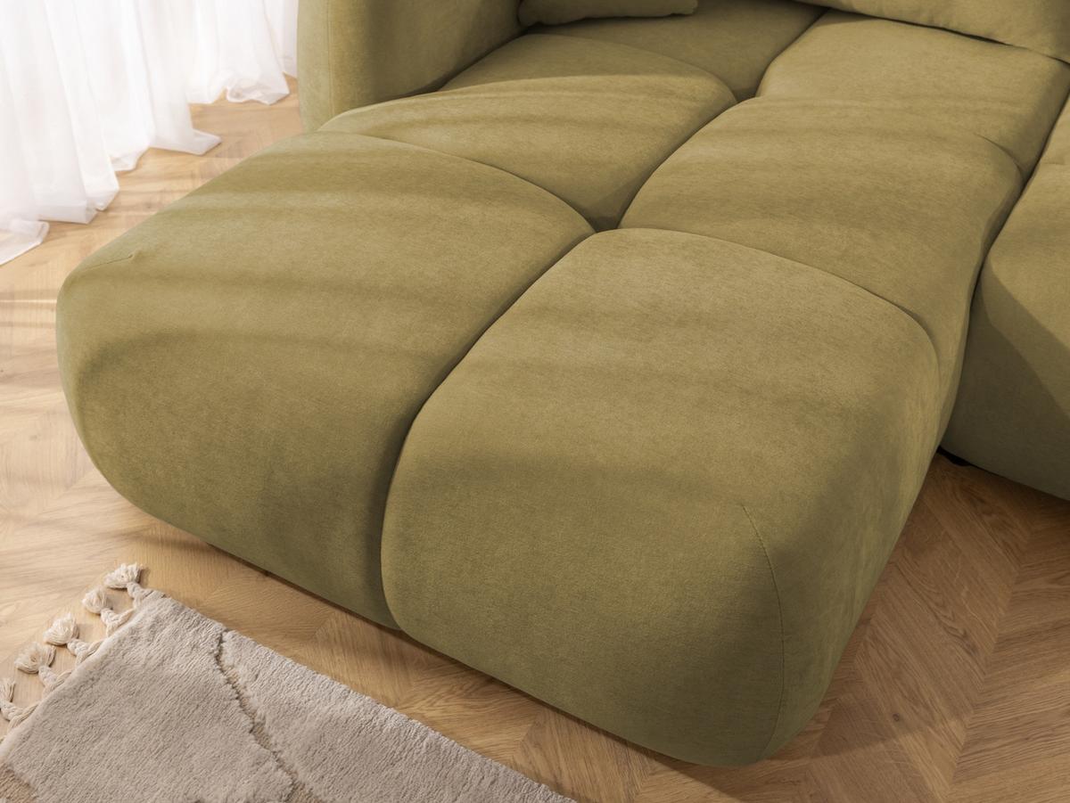 ECKSOFA Loretto aus natürlichem Grün Webstoff mit Schlaffunktion, Bettkasten und tiefen Steppungen in Bubble-Optik - Schwarz/Grün, Holz/Kunststoff (180/275cm) - S-Style