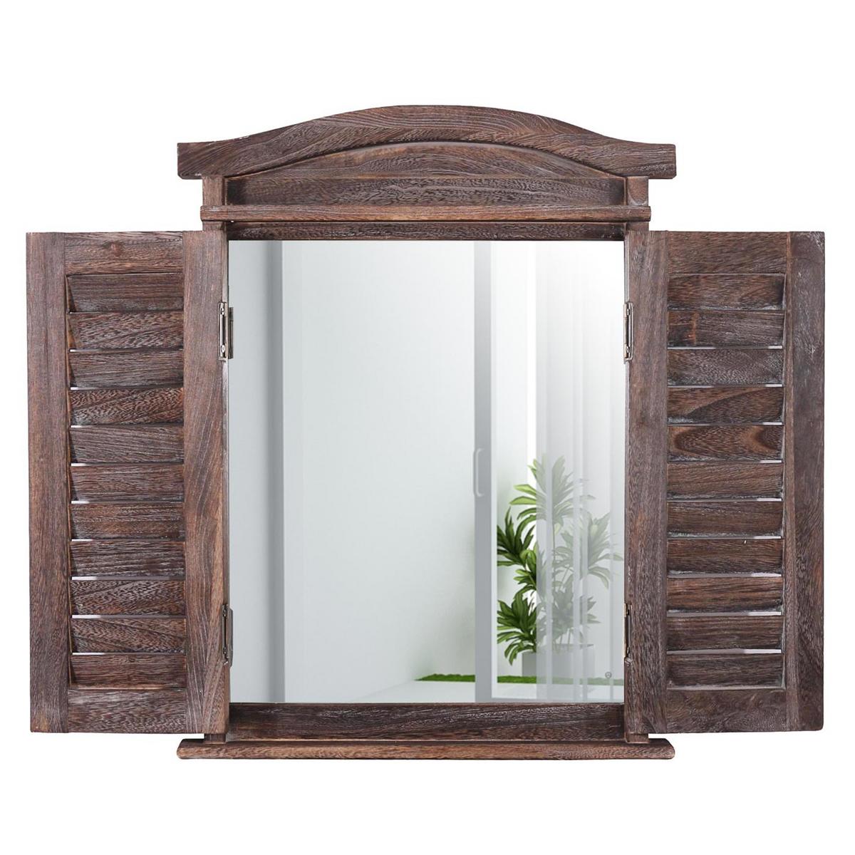 WANDSPIEGEL MIT FENSTERLÄDEN Dunkelbraun - Dunkelbraun, Holz (42/53/5cm) - MCW