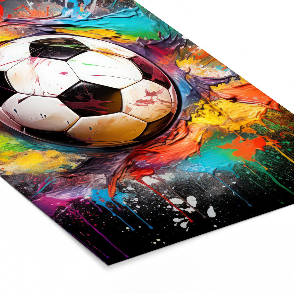POSTER MIT RAHMEN Fußball - Farbe - Farben - Schwarz - Weiß Poster 20x30 cm - Weiß, Papier (20/30cm) - MuchoWow