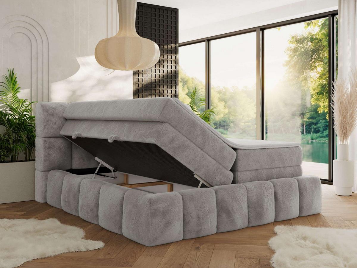 BOXSPRINGBETT NIRA KING 160/200 Hellgrau Plüsch - H3 - Hellgrau, Holz/Textil (160/200cm) - MKS