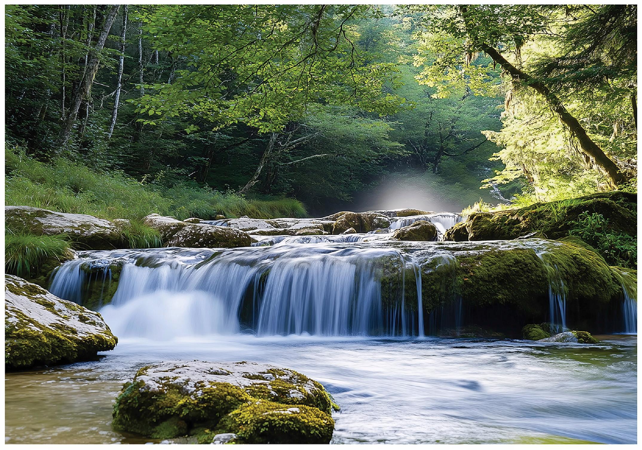 FOTOTAPETE 3D Effekt Wasserfall Wald Natur Tapete Wohnzimmer 250x175 - Multicolor, Papier (250/175cm) - Wallarena