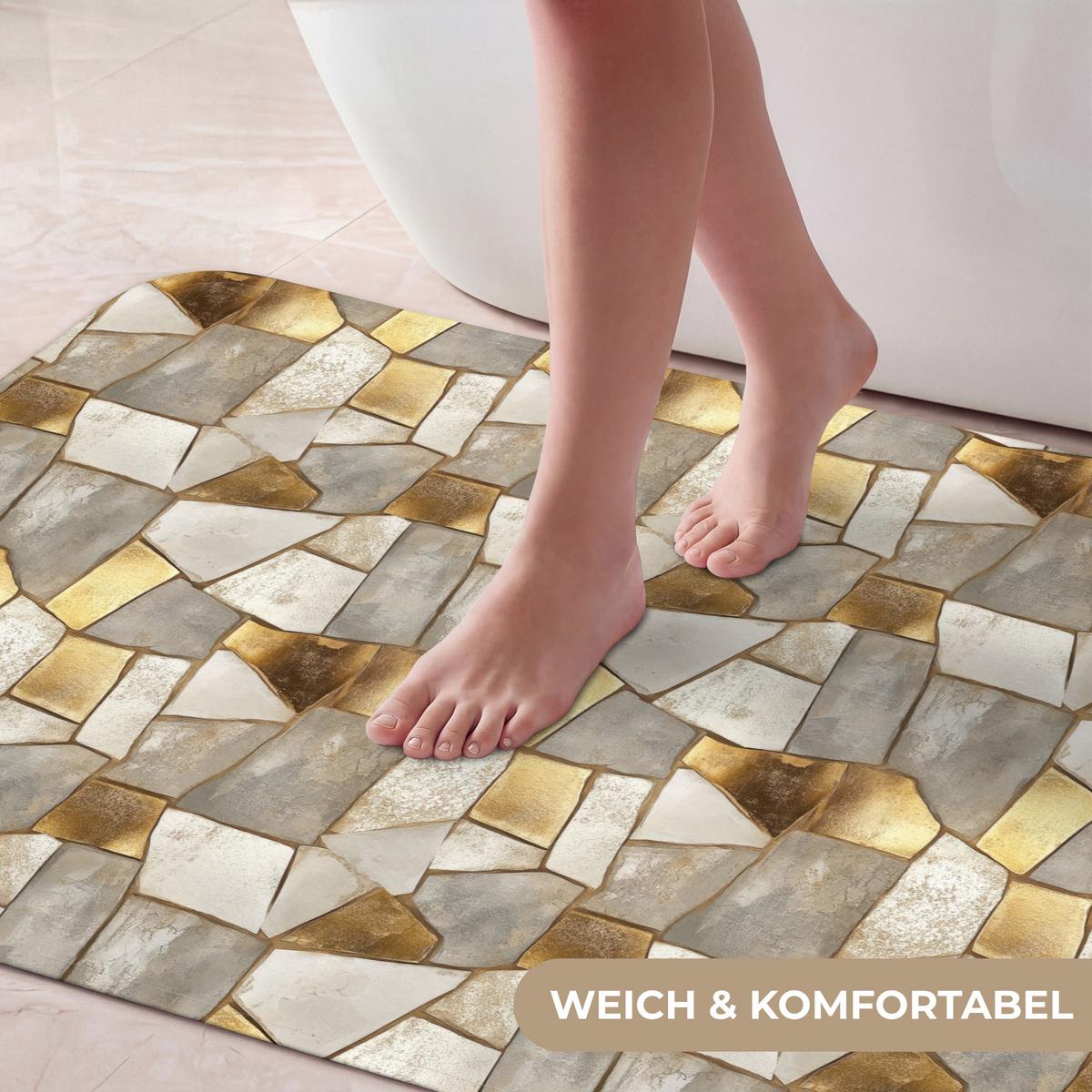 BADEMATTE Mosaik - Marmor - Gold 60x120 cm - Champagner, Textil (60/120cm) - OnlyWow