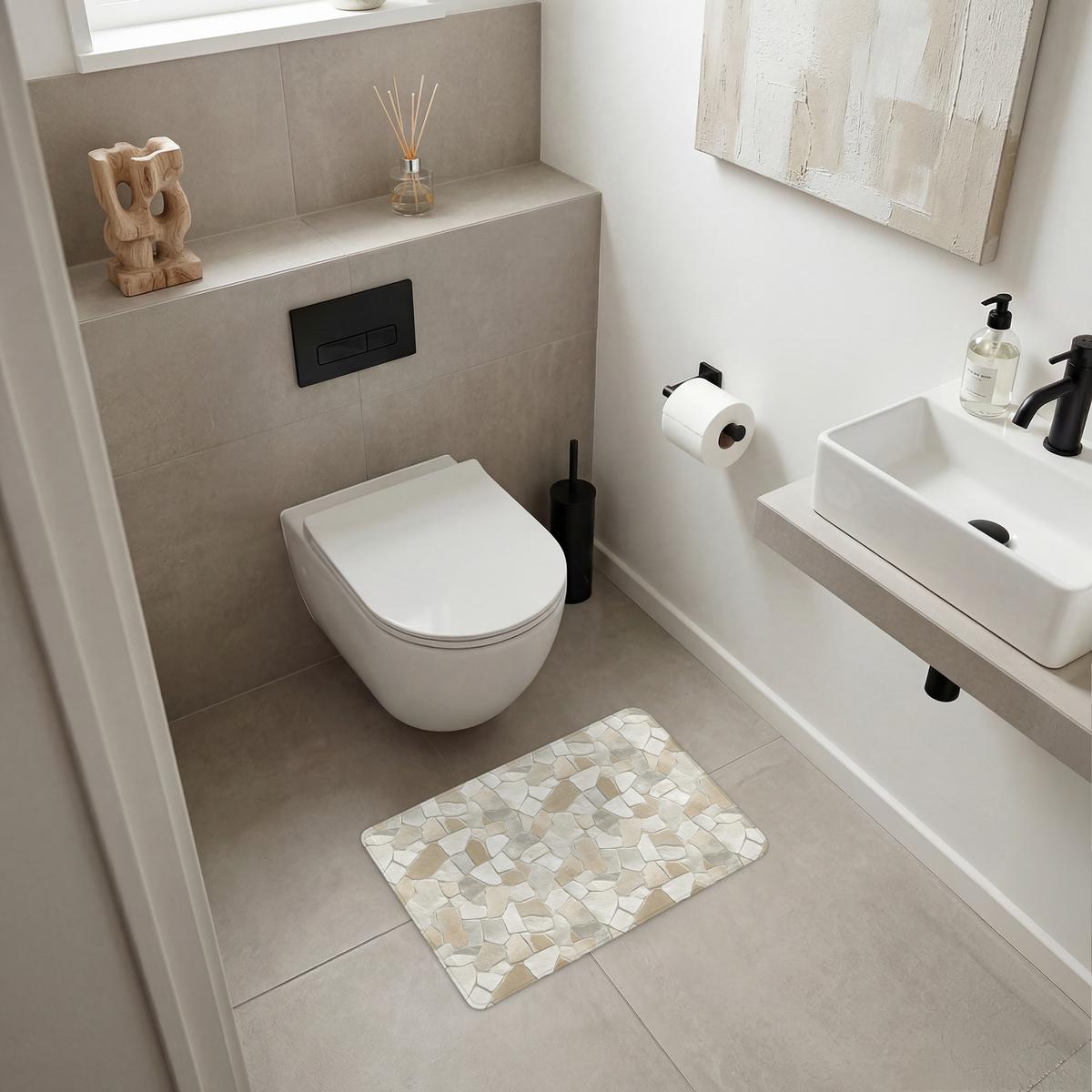 BADEMATTE Mosaik - Steine - Beige 60x40 cm - Beige/Creme, Textil (60/40cm) - OnlyWow
