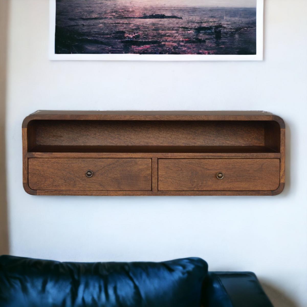 KONSOLENTISCH mit 2 Schubladen, 1 Offener Stauraum, Wandmontiert, Braun - Messingfarben/Braun, Holz/Metall (80/25/32cm) - Artisan Furniture