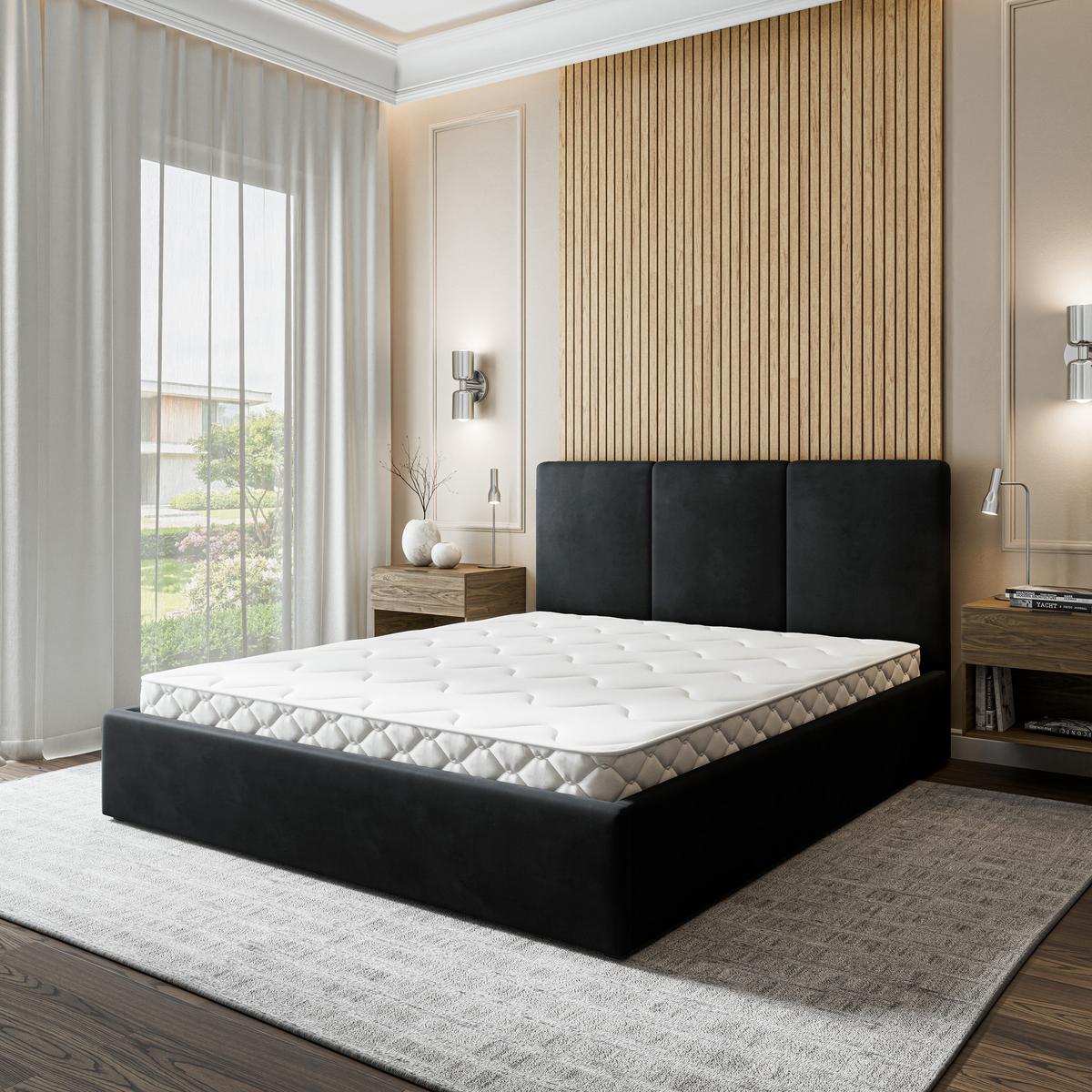 POLSTERBETT AZURI 180x200 cm mit Bettkästen - Schwarz - Schwarz, Holz (180/200cm) - MASSENO