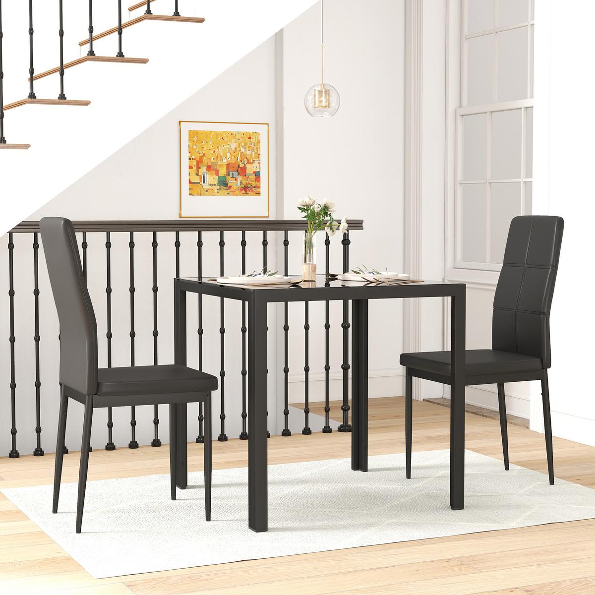 ESSGRUPPE 3er Set Gehärtetes Glas Metall Schwarz - Schwarz, Metall (75/75/75cm) - HOMCOM