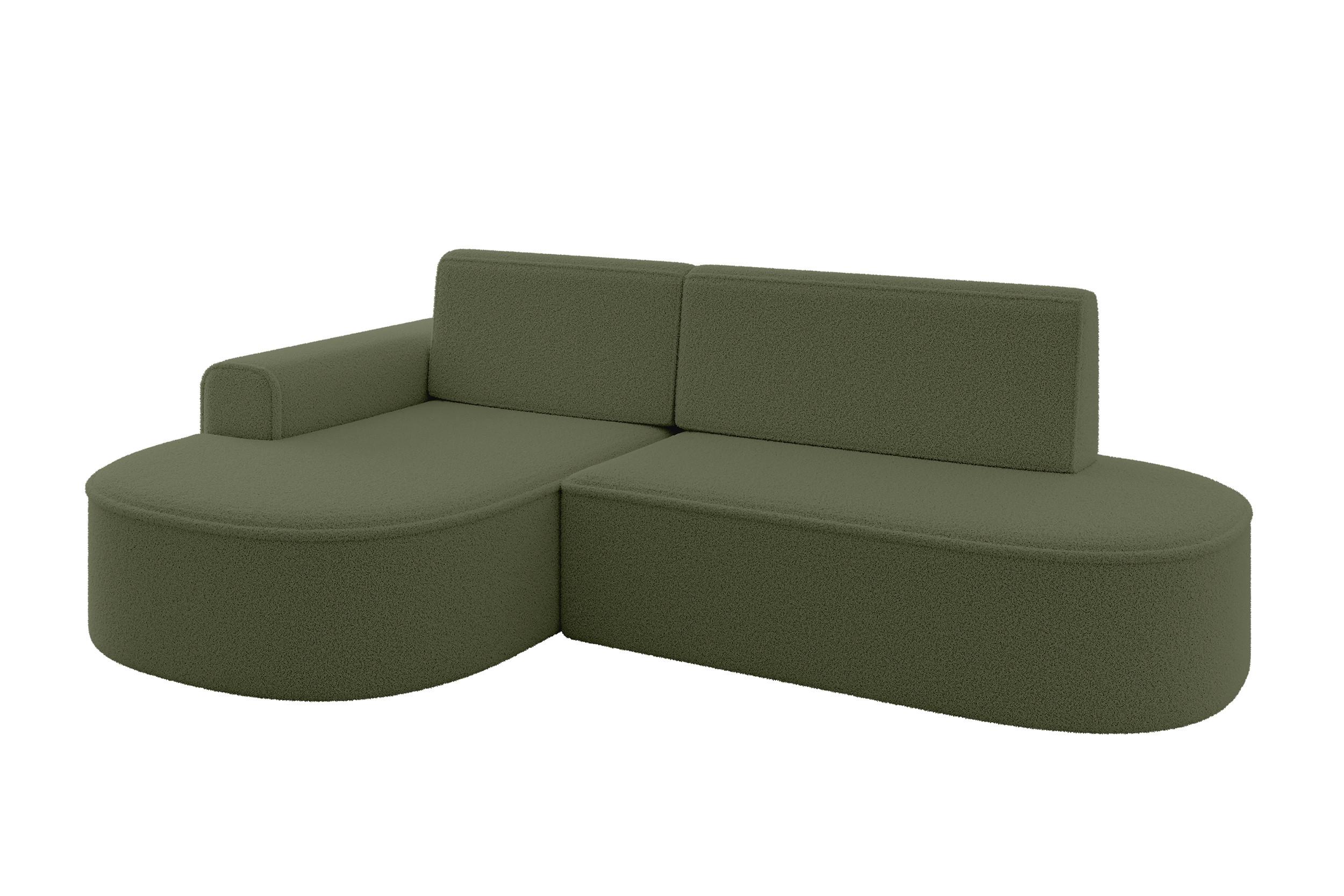 ECKSOFA mit Schlaffunktion und Bettkasten Ottomane Links MARI-L1-S - 283x167x73 cm Grün Bouclé - Schwarz/Grün, Holzwerkstoff/Kunststoff (283/167cm) - ALTDECOR
