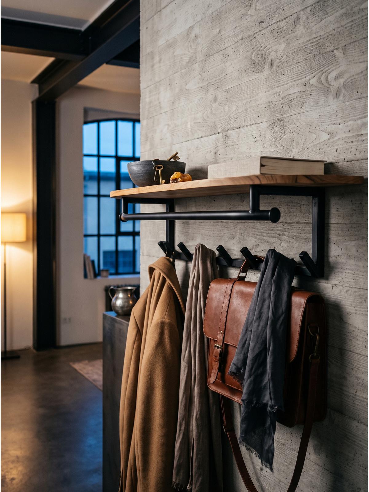 WANDGARDEROBE TIETAR, Akazie Massivholz, Akazie-Schwarz, 100 x 20 x 30 cm - Schwarz/Akaziefarben, Metall (100/30/20cm) - KADIMA DESIGN