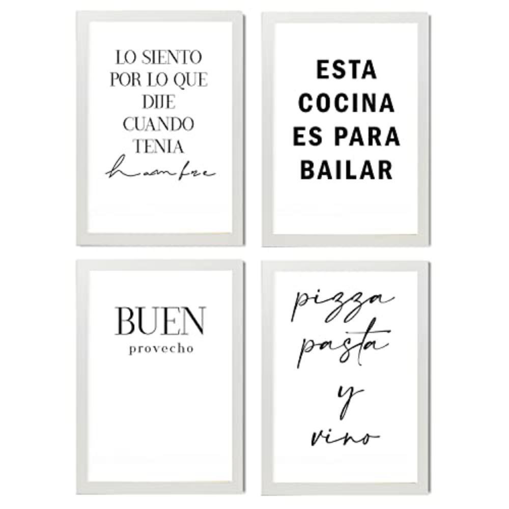 POSTER Set mit 4 Küche TypografieStil A4 Weißer Rahmen - Weiß, Papier (29.7/3cm) - Nacnic