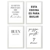 POSTER Set mit 4 Küche TypografieStil A4 Weißer Rahmen - Weiß, Papier (29.7/3cm) - Nacnic