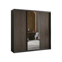 SCHWEBETÜRENSCHRANK ORRA 200/205/60 cm 3-türig mit Spiegel und Lamellen Schwarz - Eiche Wotan/Schwarz, Holzwerkstoff (200/205/60cm) - MASSENO
