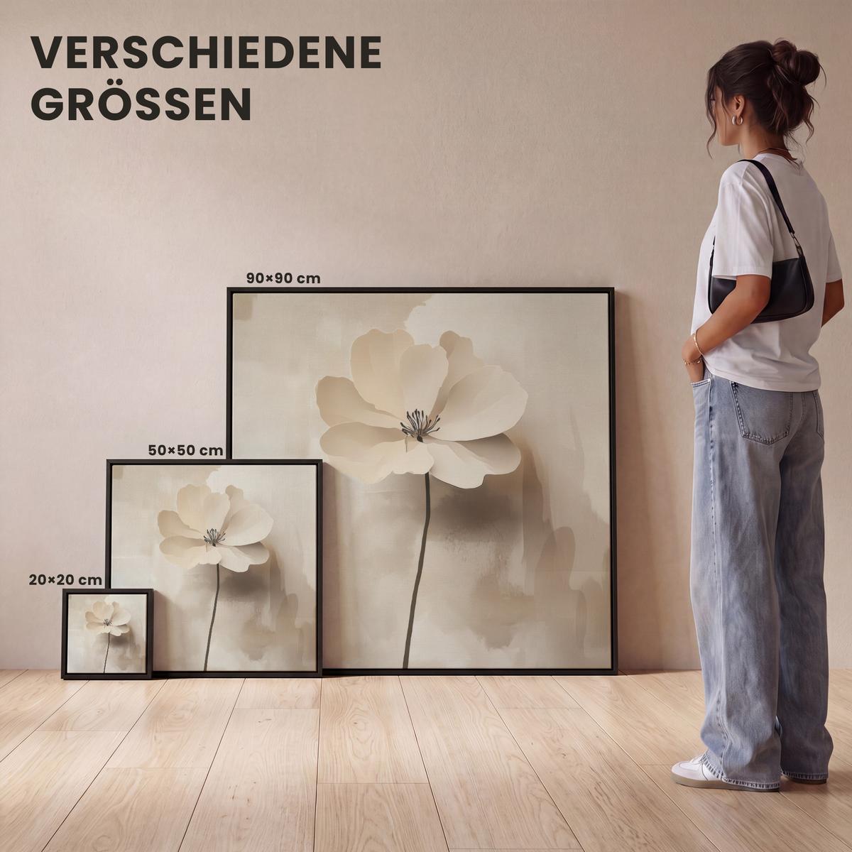 LEINWAND Bilder mit Rahmen - Blume - Beige - Farbe - Schatten - 90x90 - Creme, Textil (90/90cm) - MuchoWow