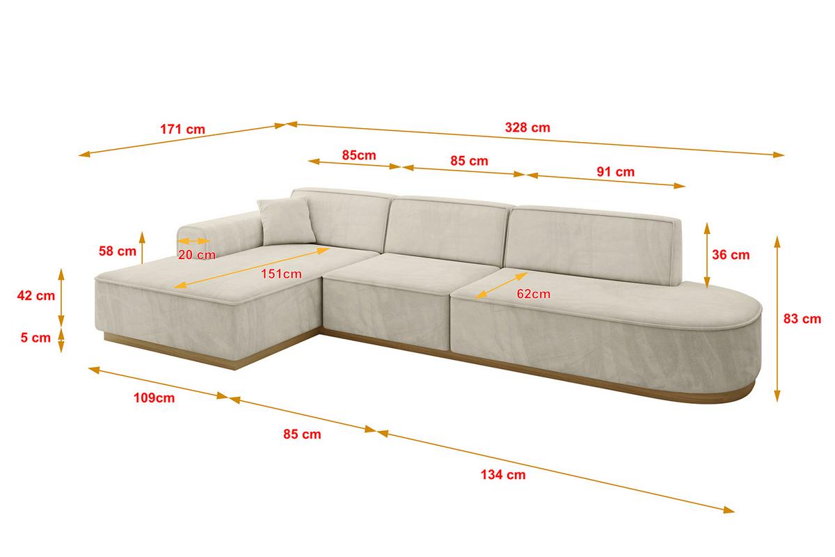ECKSOFA Ottomane Links IREA-L2-v2 - 328x171x83 cm Dunkelgrau - Ecru, Holzwerkstoff/Textil (328/171cm) - ALTDECOR
