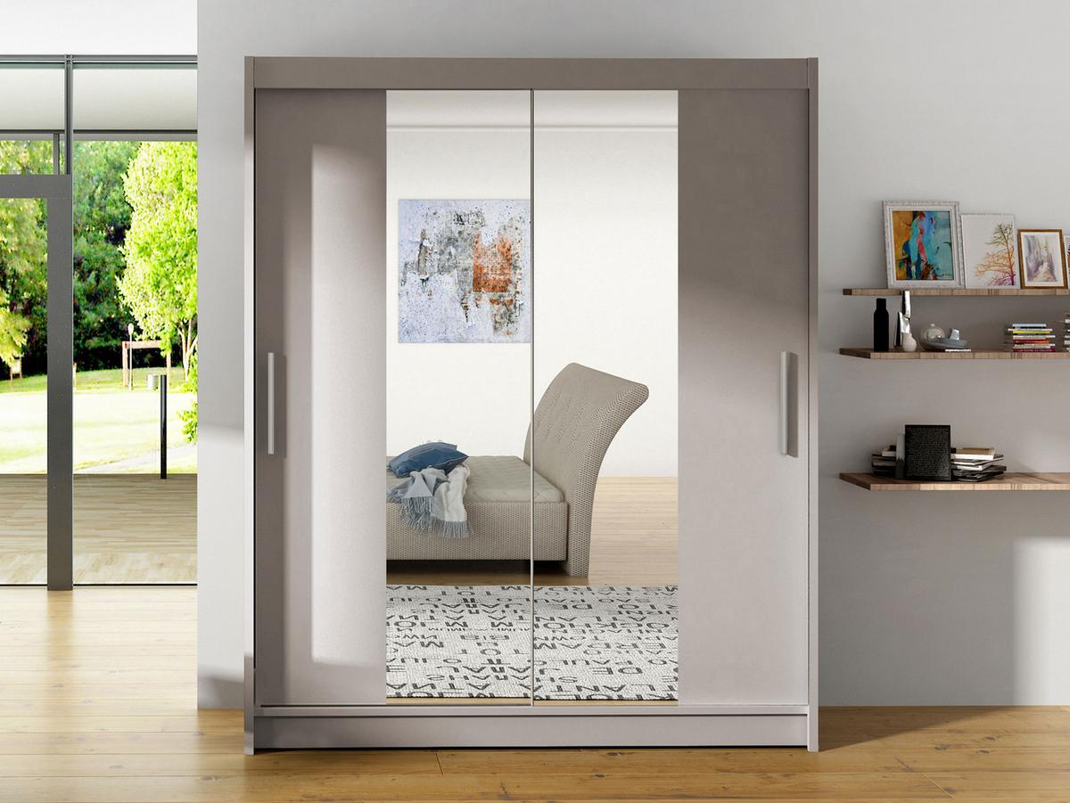 SCHWEBETÜRENSCHRANK Westa II - Kaschmir/Silberfarben, Holzwerkstoff/Metall (150/200/58cm) - MIRJAN24
