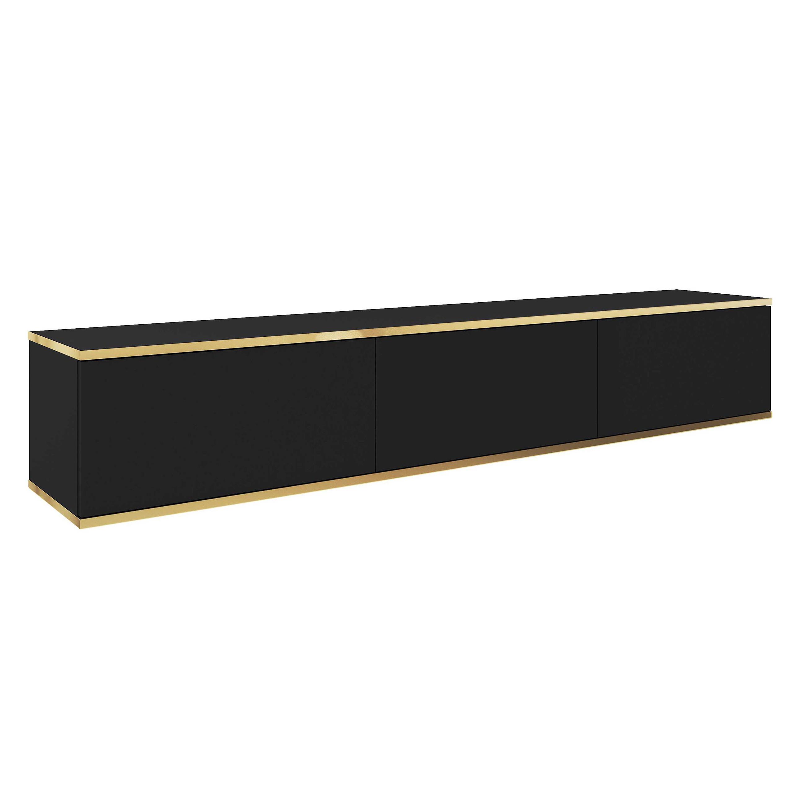 LOWBOARD VENEZIA 175x32x30 cm mit 3 Türen Schwarz - Schwarz, Holzwerkstoff (175/30/32cm) - MASSENO