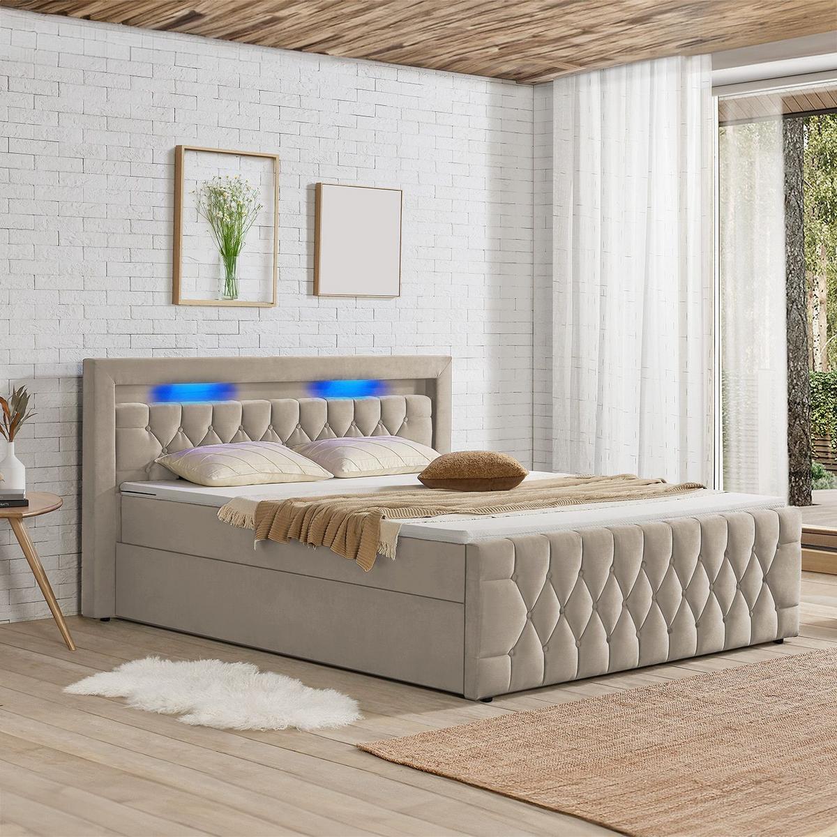 BOXBETT Leona Beige Samt 180x200 cm - Beige, Textil (180/200cm) - Juskys