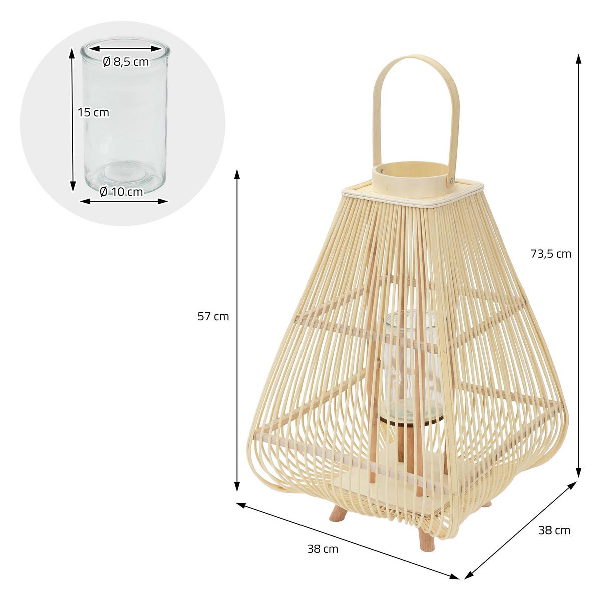 BAMBUS LATERNE H: 73,5 cm Holzfarbe Boho Stil - Naturfarben, Holz (38/73.5/38cm)